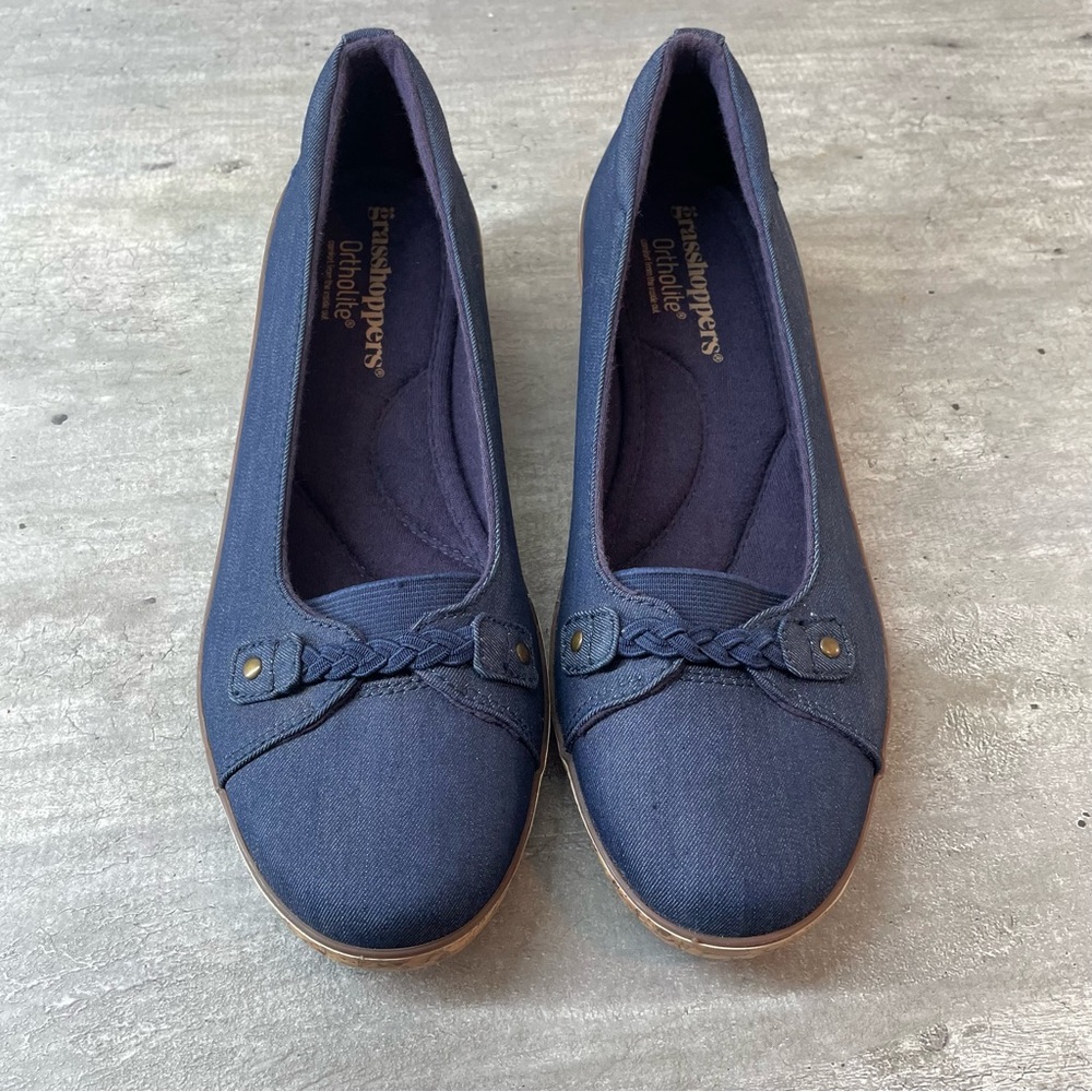 Grasshoppers Wedge‎ Loafers Womens 8W Navy Blue Excellent Ortholite EF56731